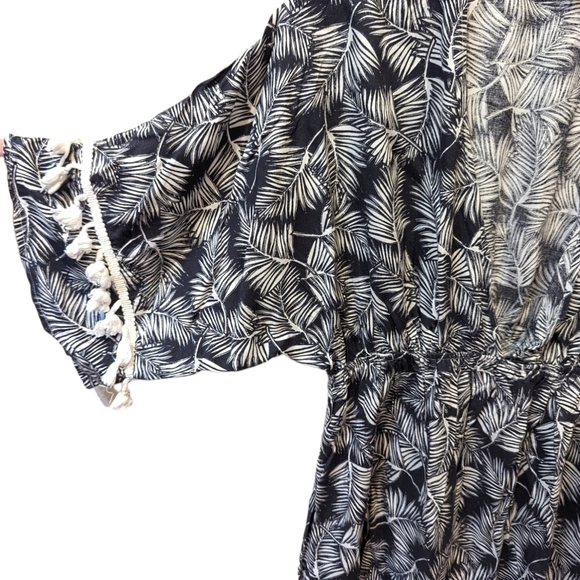 Laura Spiaggia Dolce Women's White Leaf Print on Navy Summer Beach Cover Up Dr… - Picture 5 of 5